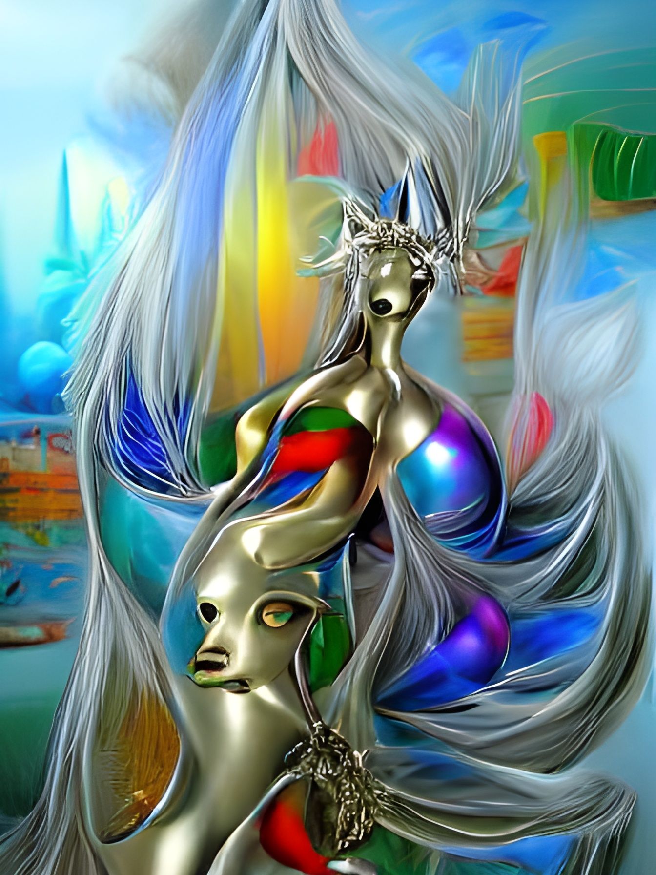 Silver Goddess of Creation in Surreal Art