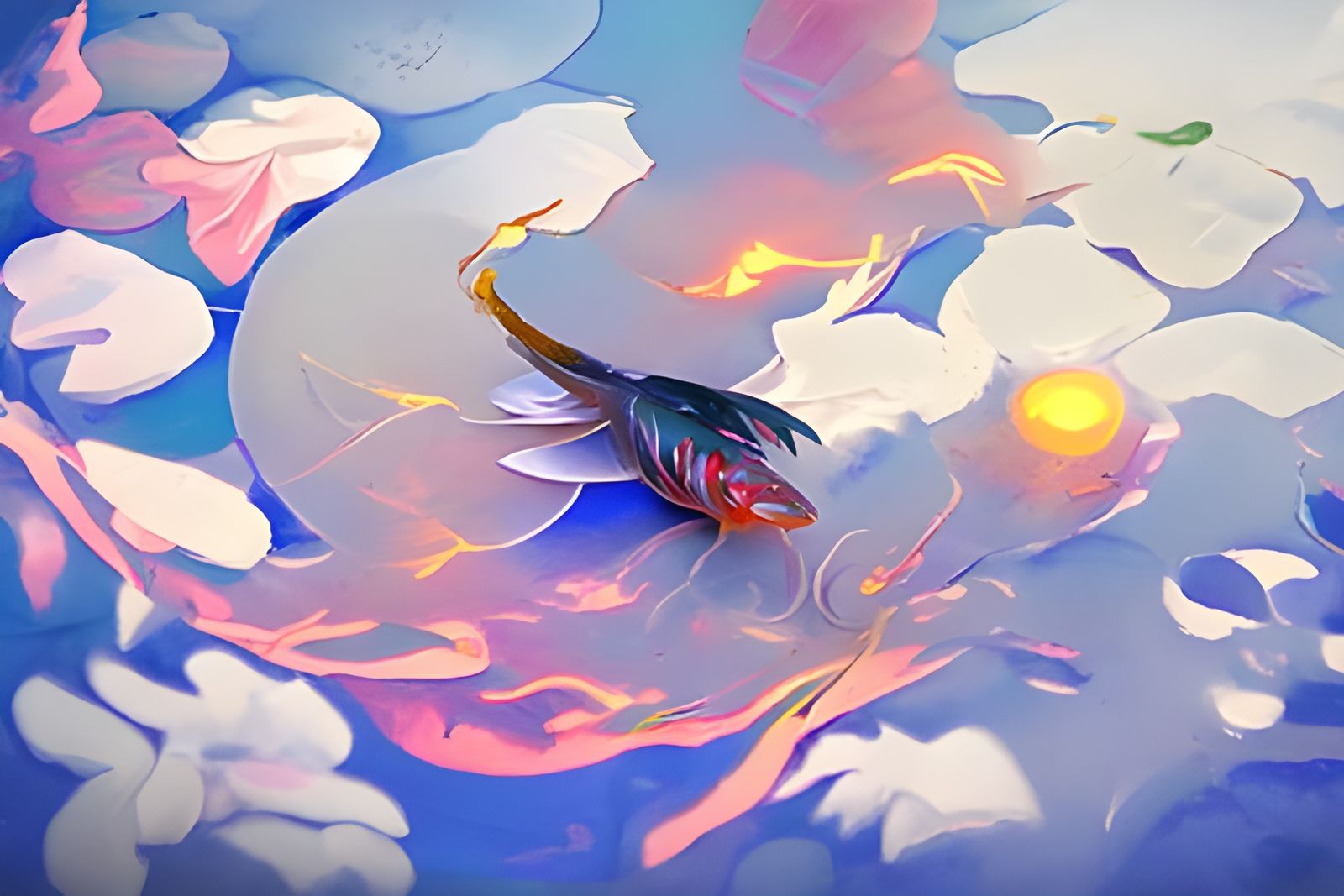 Fantasy Koi with Wings in Golden Hour Light