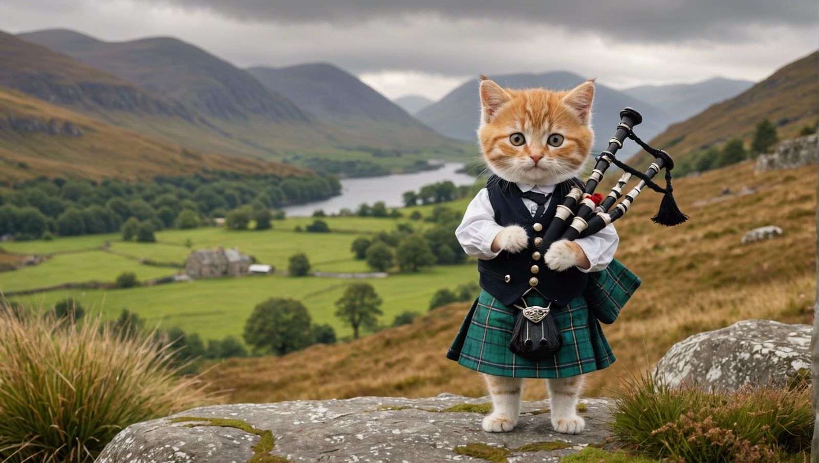Scottish Piper Kitten in Highlands Landscape