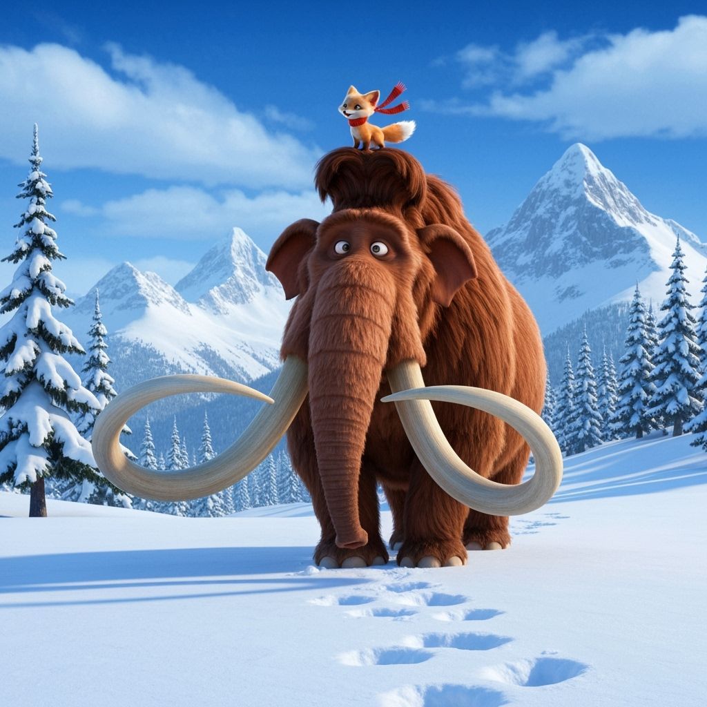 Mammoth and Fox in Snowy Mountain Adventure