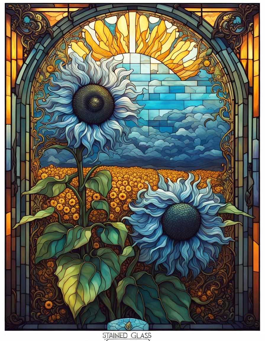 Stained Glass Sunflower in Hyperrealistic Style
