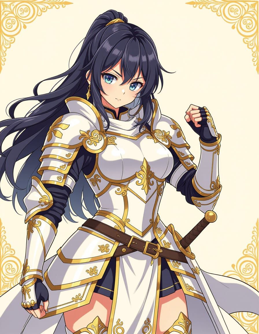 Anime Conquistador Girl in White and Gold Armor