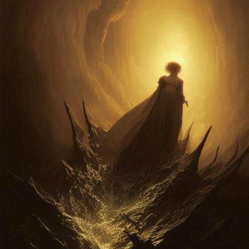 Elemental Horror Scene in Engraving Style