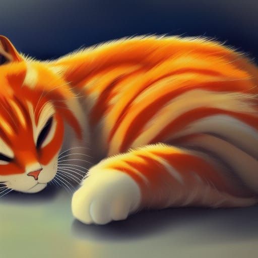 Sleeping Cat in Anime Style, Ghibli-Inspired