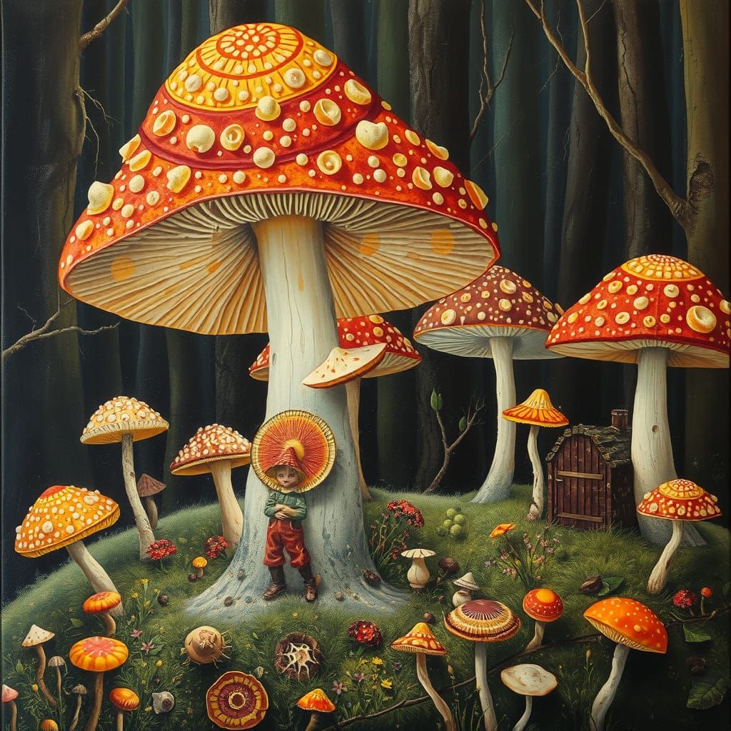 Whimsical Mushroom Village in a Kinetic Landscape