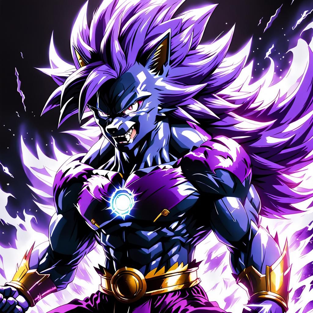 Purple Wolf Super Saiyan Transformation in Anime Style