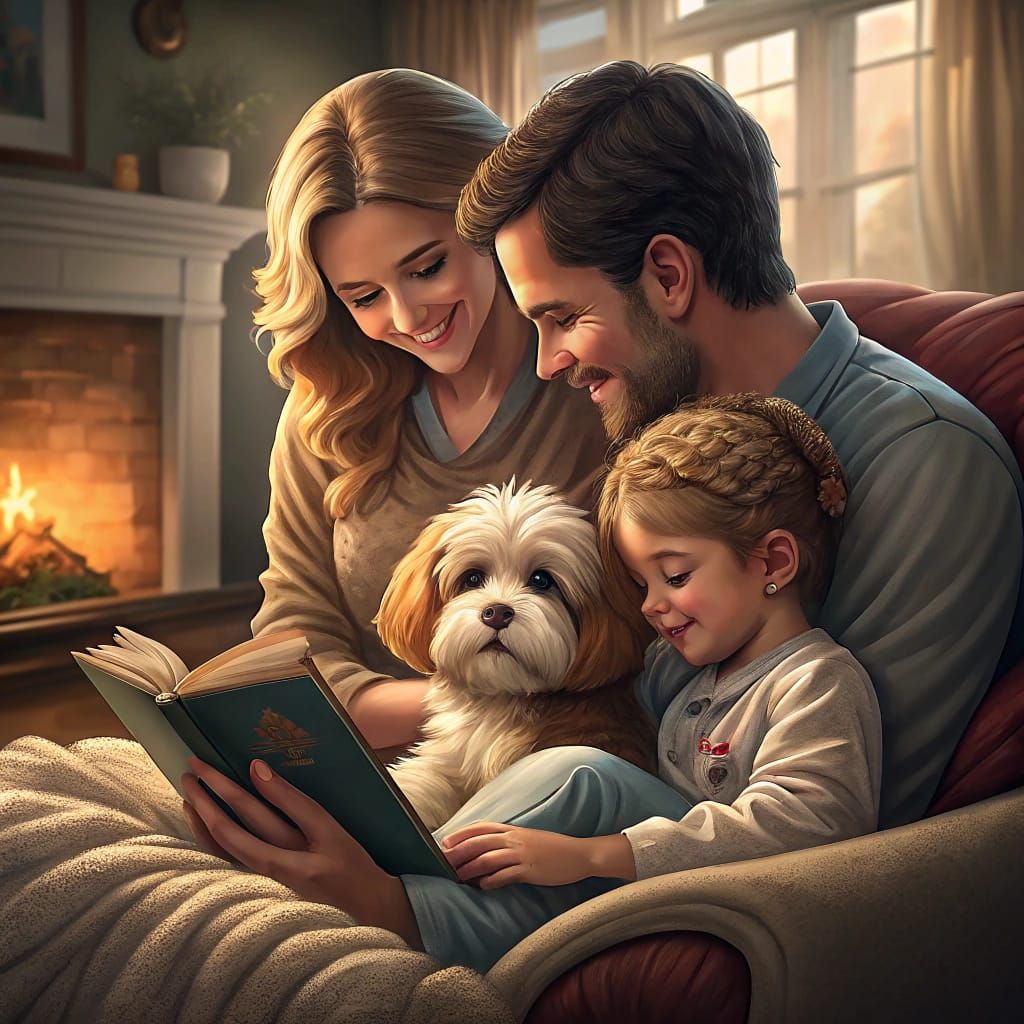 Warm Family Moments in Realistic Havanese Puppy Portrait