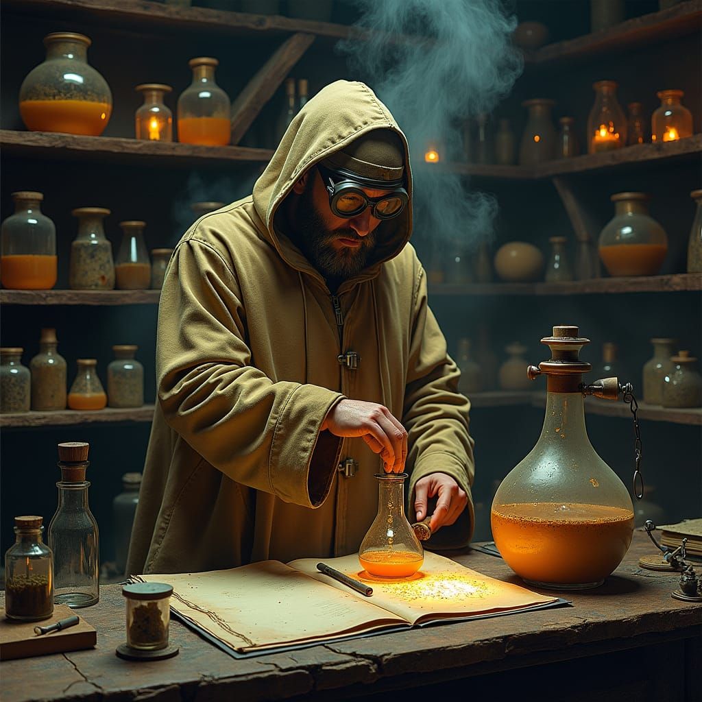 Mystical Alchemist Laboratory Inspired by Surrealist Art