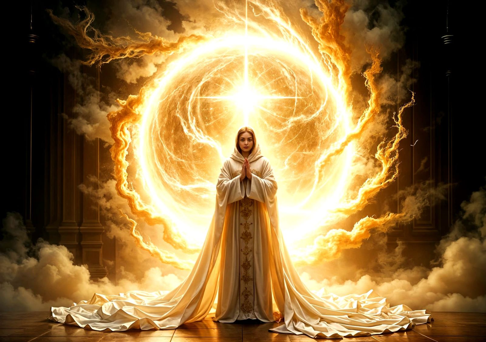 Cleric of Light Shielded in Protective Sphere