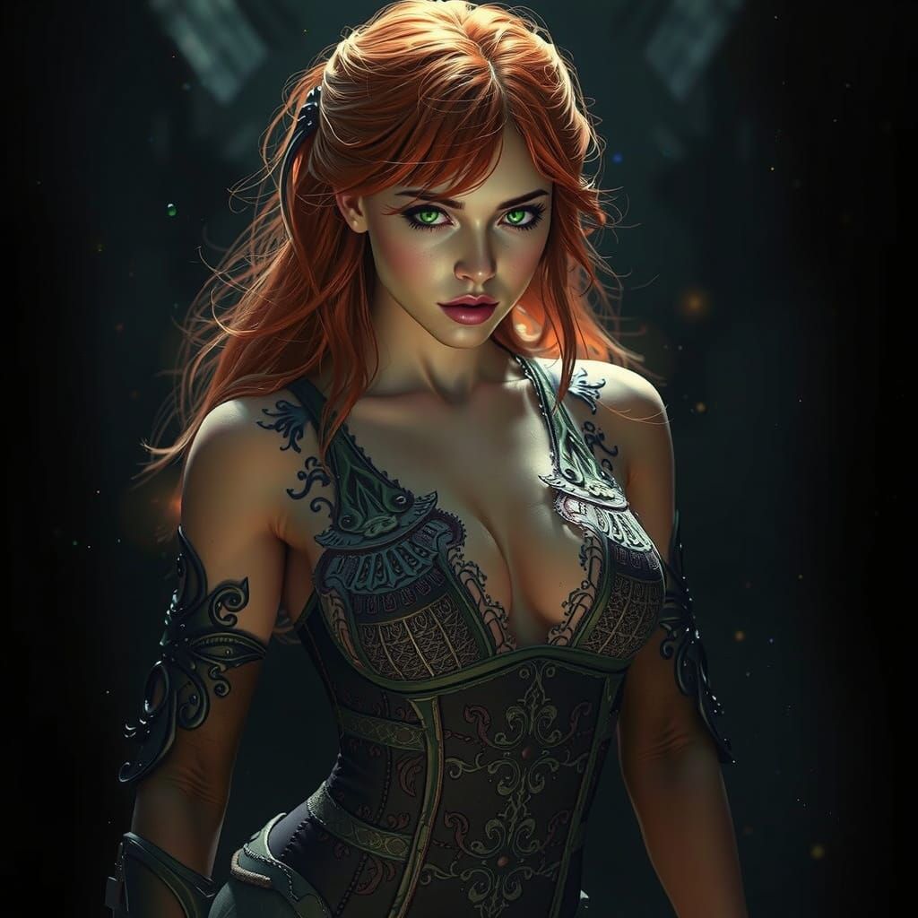 Dark Fantasy Warrior Princess in Lace-Teddy and Black Hosier...