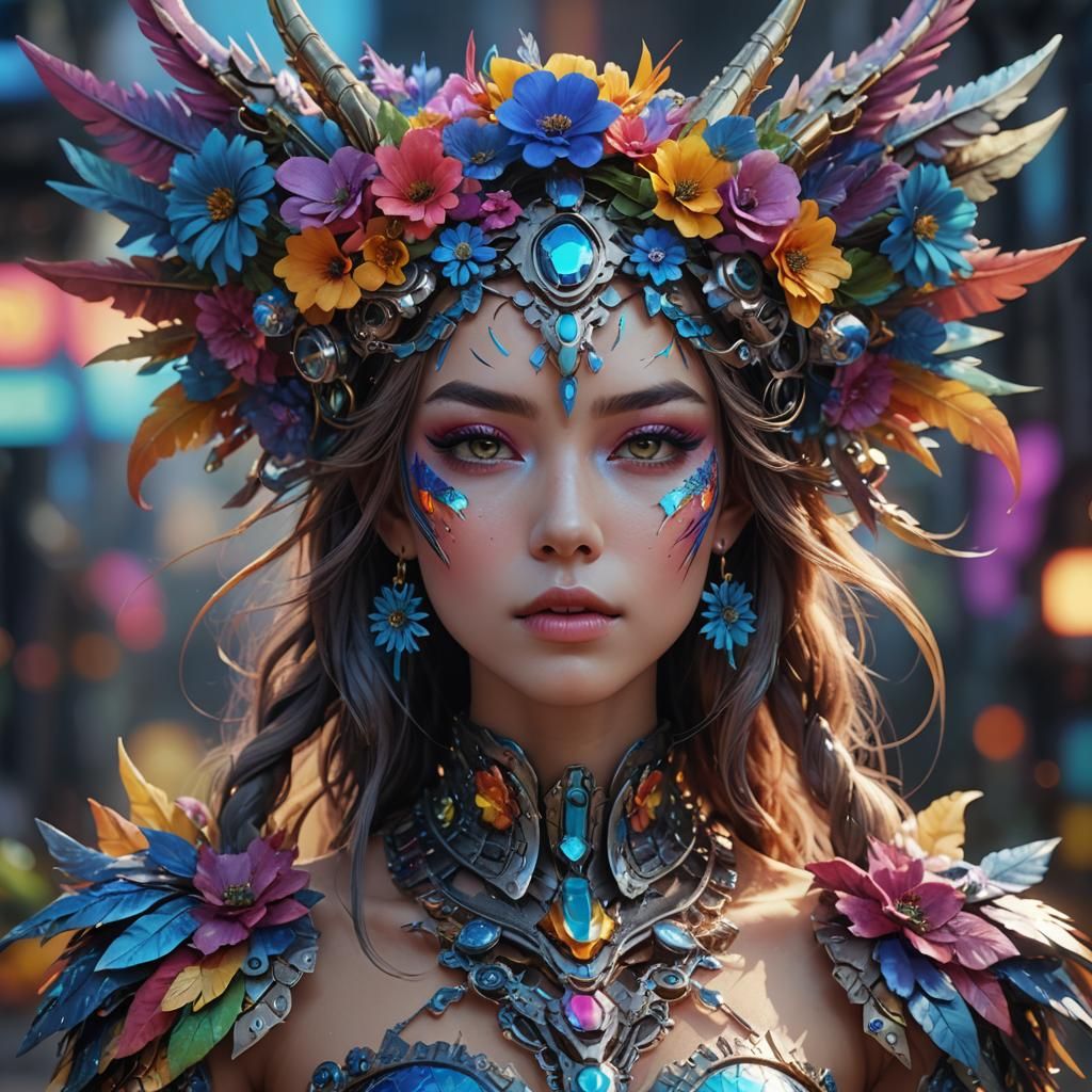 Futuristic Dragon Woman with Rainbow Skin