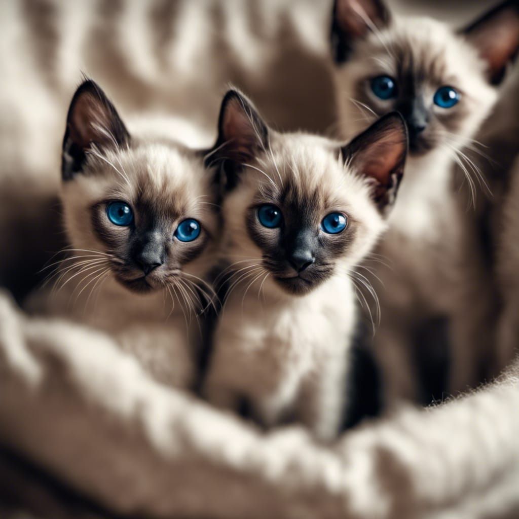Hyperrealistic Portrait of Cute Siamese Kittens