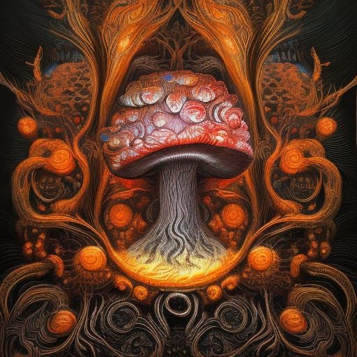 Mythical Mushroom Carving with Neon Spores