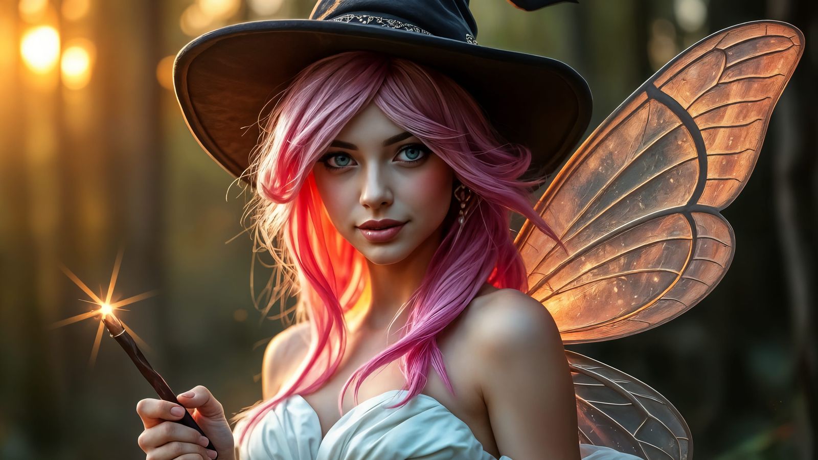 Faerie Witch with Magic Wand in Fantasy Art Style