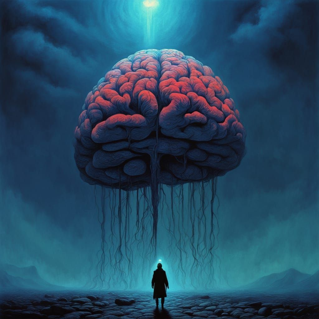 Ethereal Brain Suspended in Darkness