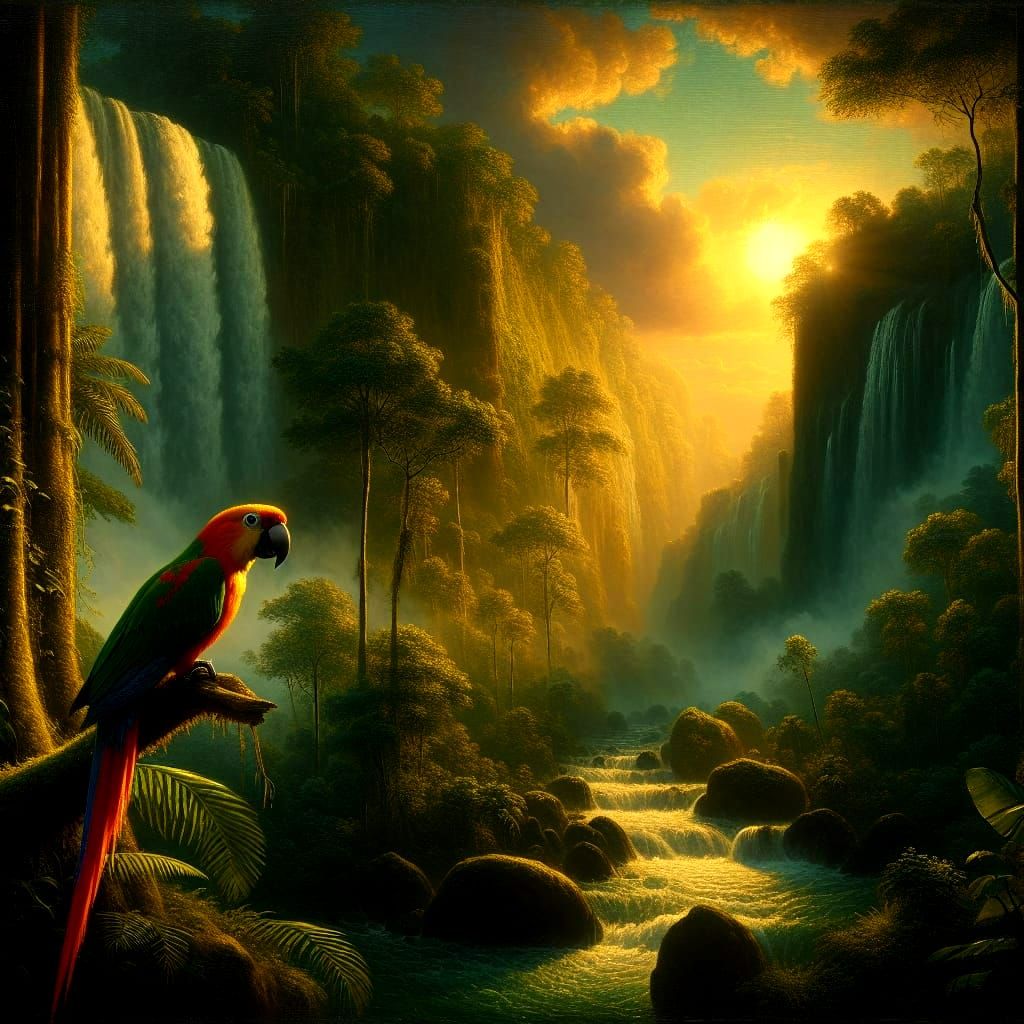 Sisserou Parrot in Jungle, Impasto Photorealistic Style