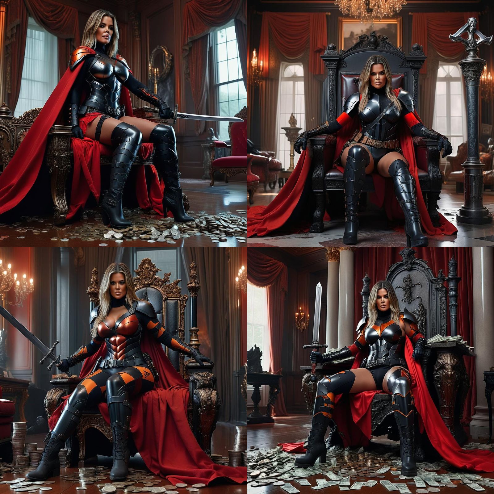 Woman in Deathstroke Armor on Throne, Digital Art