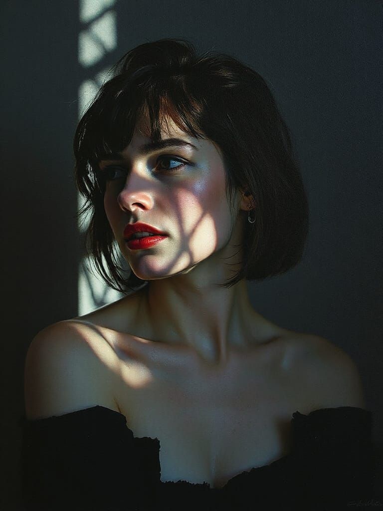 Ethereal Woman's Portrait with Intricate Shadowplay