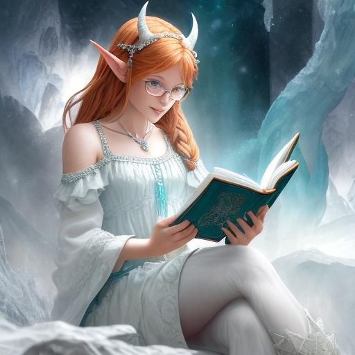 Fantasy Elf Woman Reading, High-Fantasy Concept Art