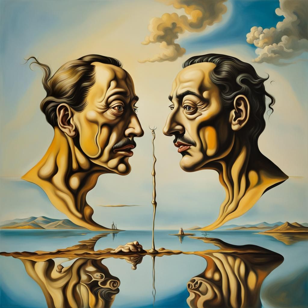 Surreal War Reflection: A Dali-esque Oil Painting