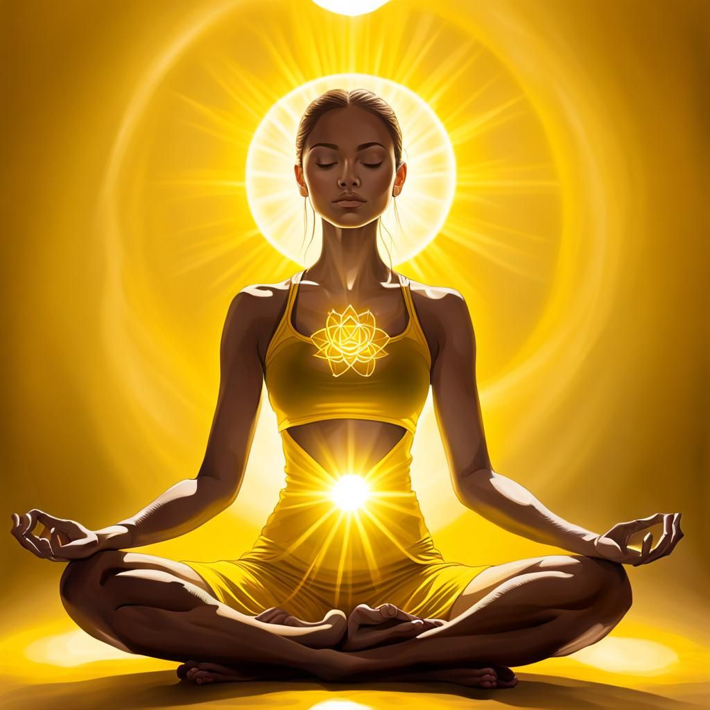 Meditating Woman Radiating Solar Plexus Chakra