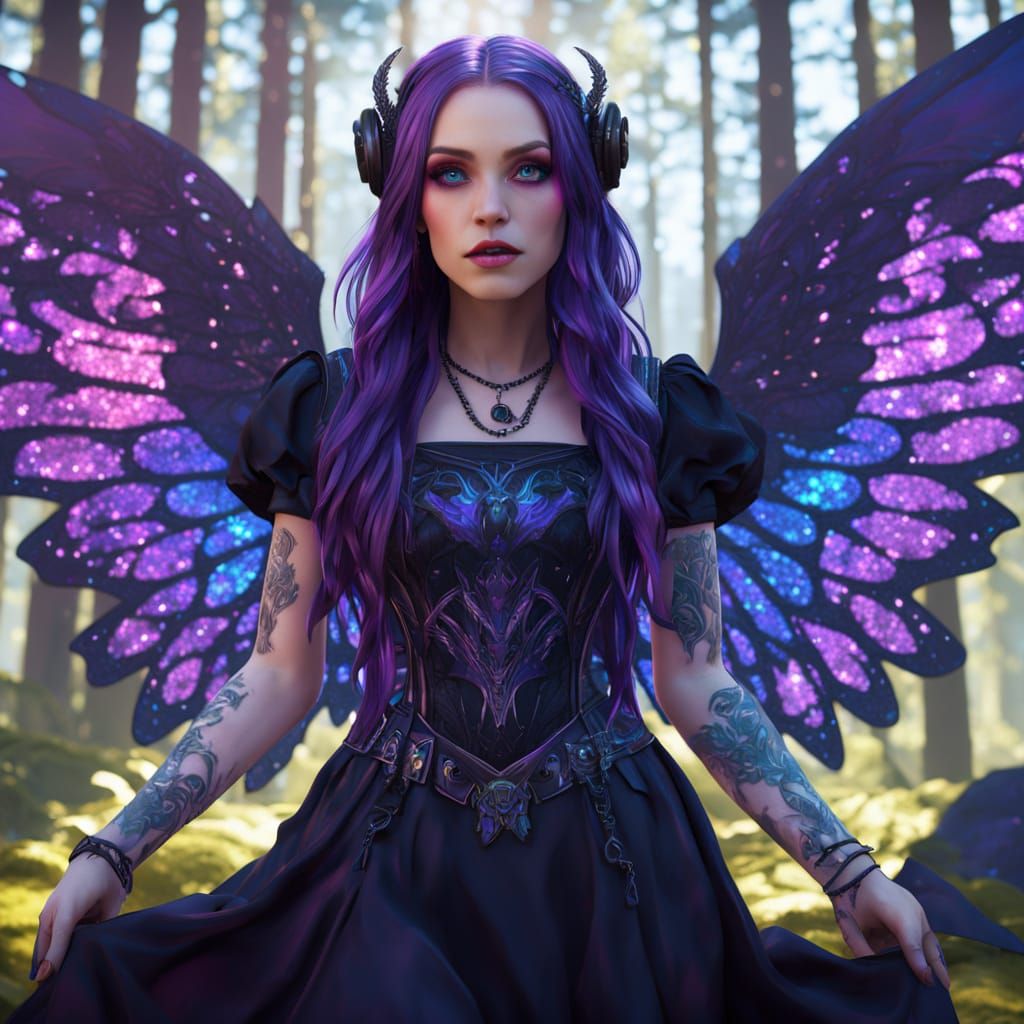 Dark Angel Portrait in Gothic Psychedelic Disney Style