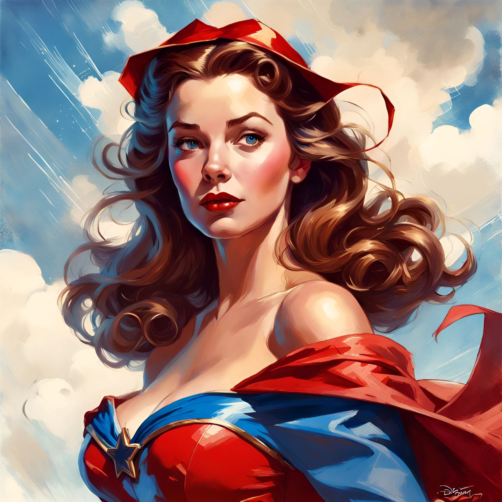 Princess Belle as Superhero in Classic Pin-Up Style