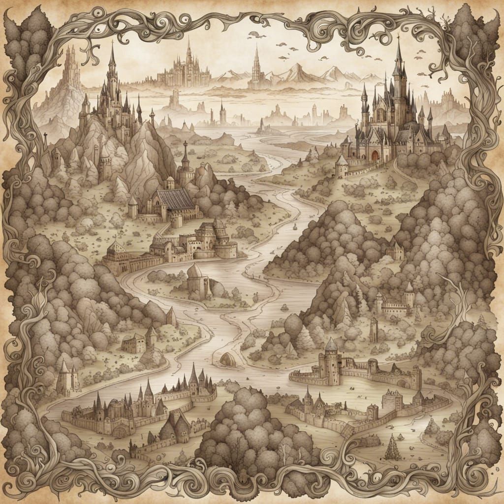 Detailed Fantasy Map of Devastated Lands