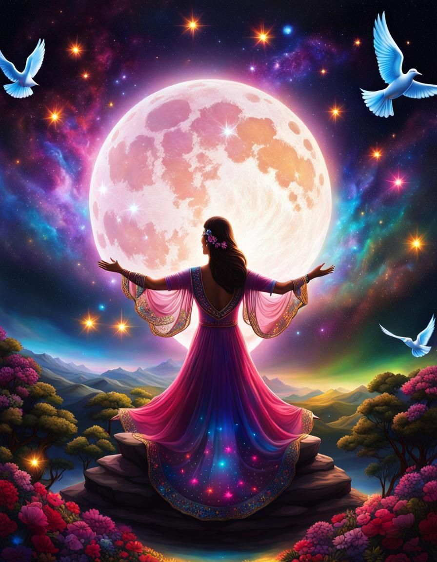 Peace and Love Under the Moonlit Galaxy