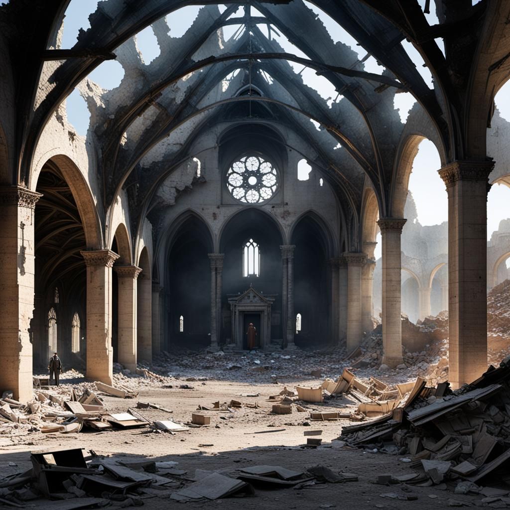 Post-Apocalyptic Survivors Gather Around Icon, Dramatic Ligh...