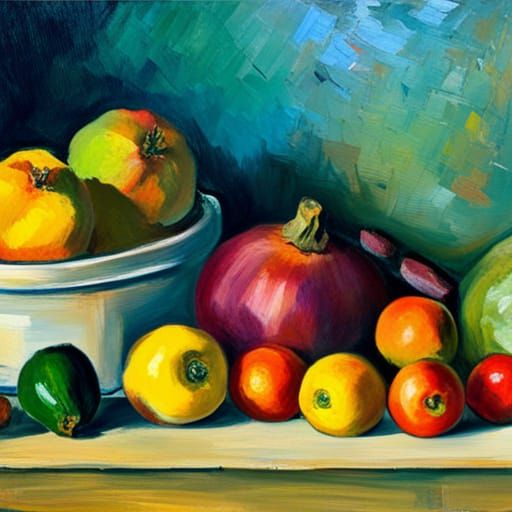 Impressionistic Still Life with Fruits and Vegetables