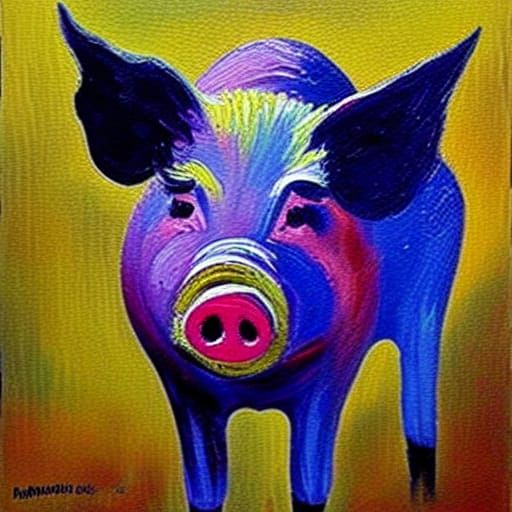 Pig in French Impressionism Style Painting