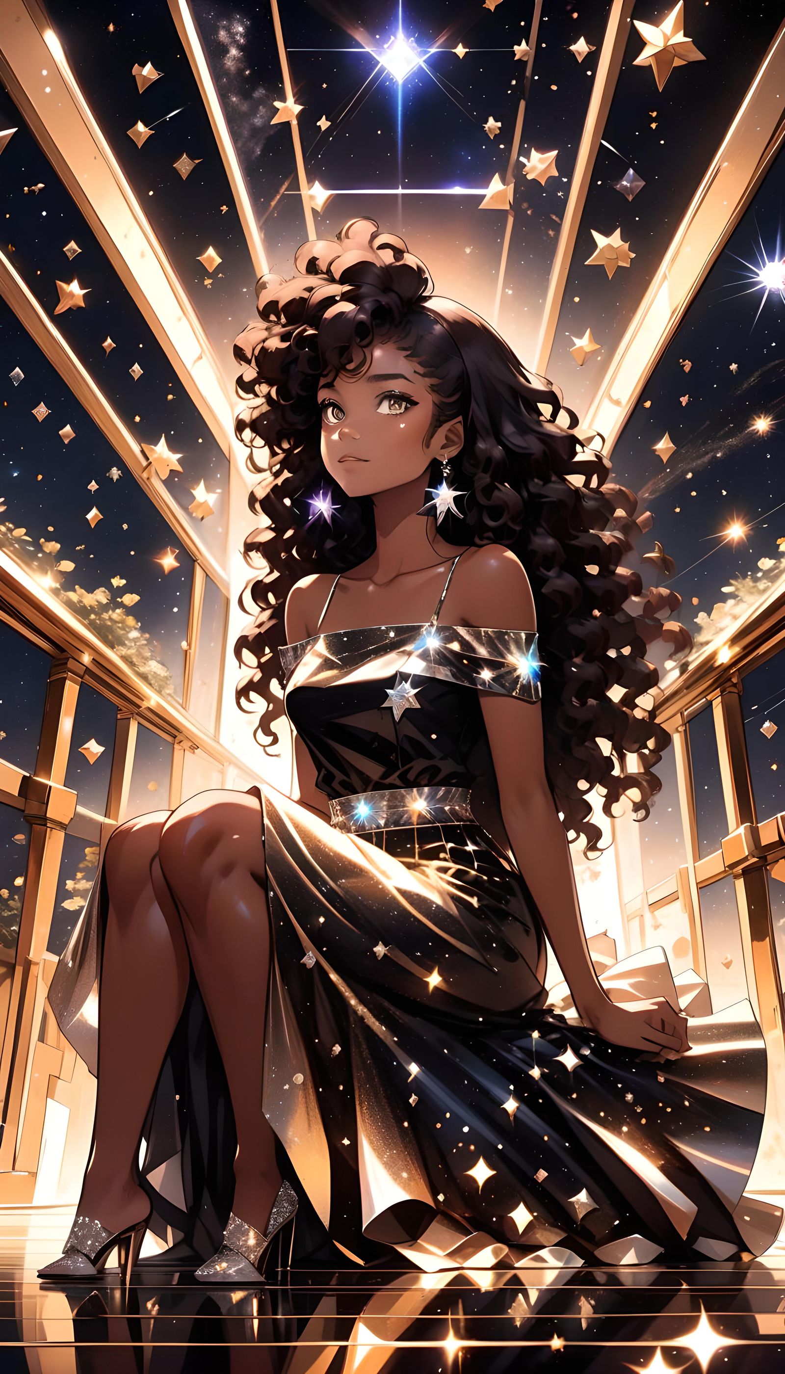 Anime Girl in Starry Hallway