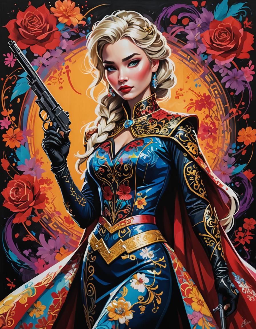 Elsa as Femme Fatale in Sumi-e Style