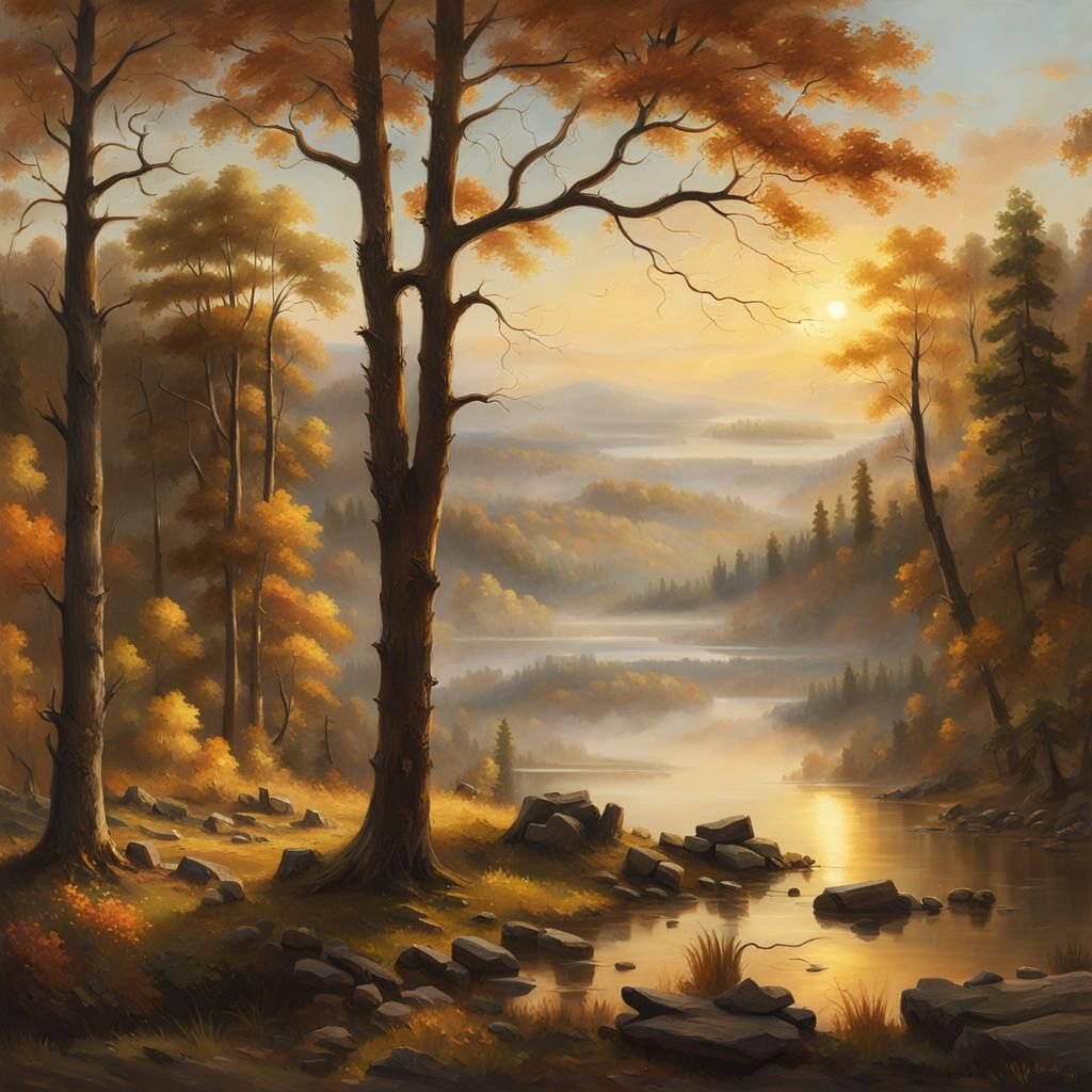 Idyllic Ranch Landscape in Hudson River School Style