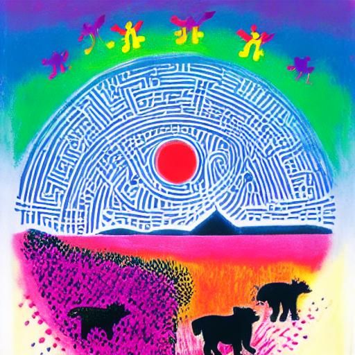 Dogs in Lavender Field Graphic Art