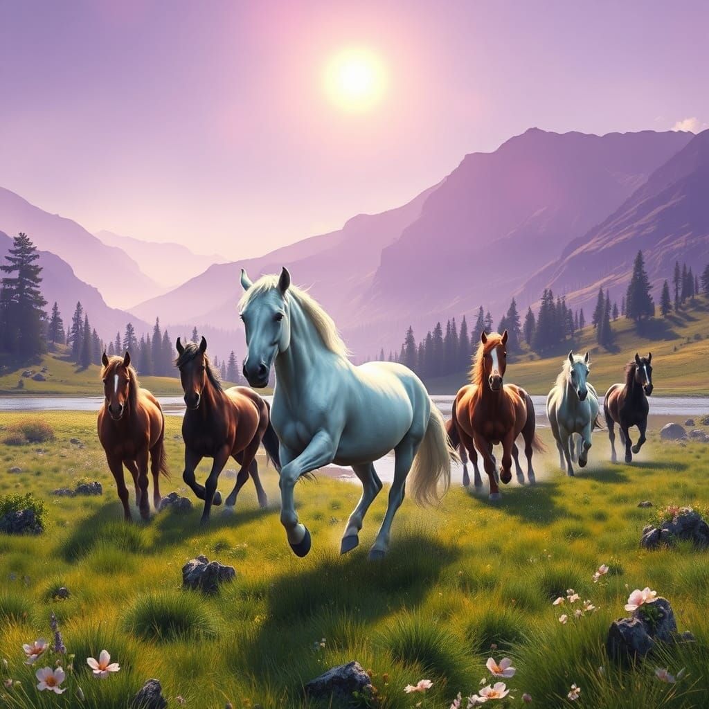 Wild Horses Gallop Through Mountain Glen