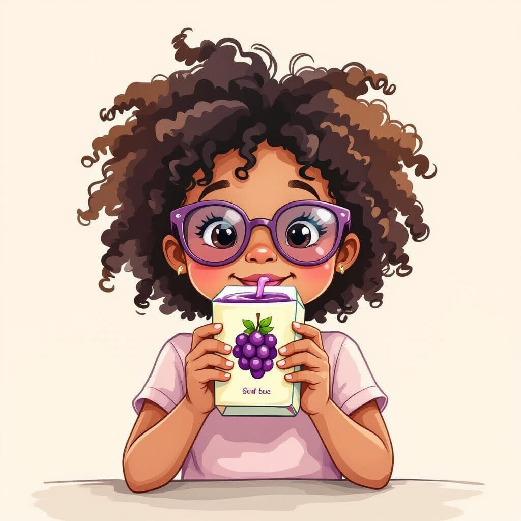 Cute Girl Sipping Juice, Pastel Illustration