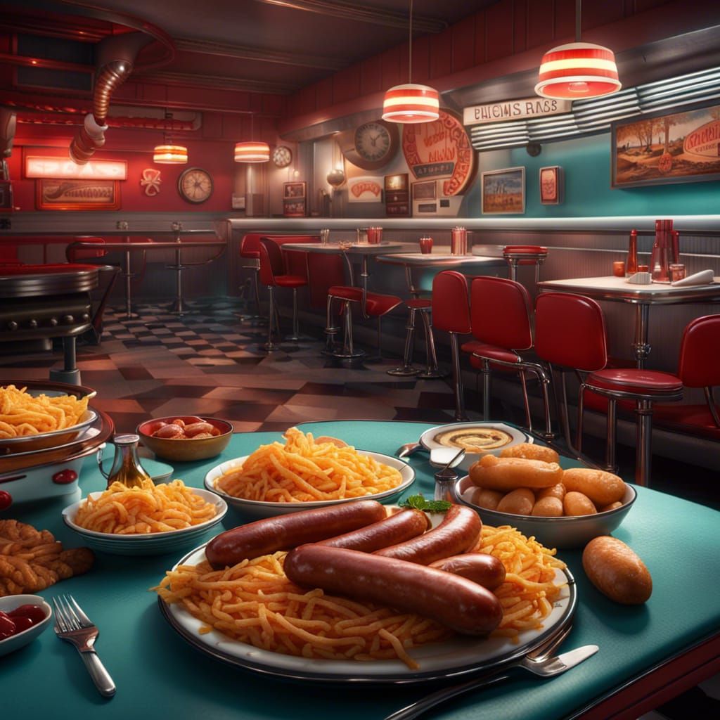 Photorealistic 1950s Diner with Food