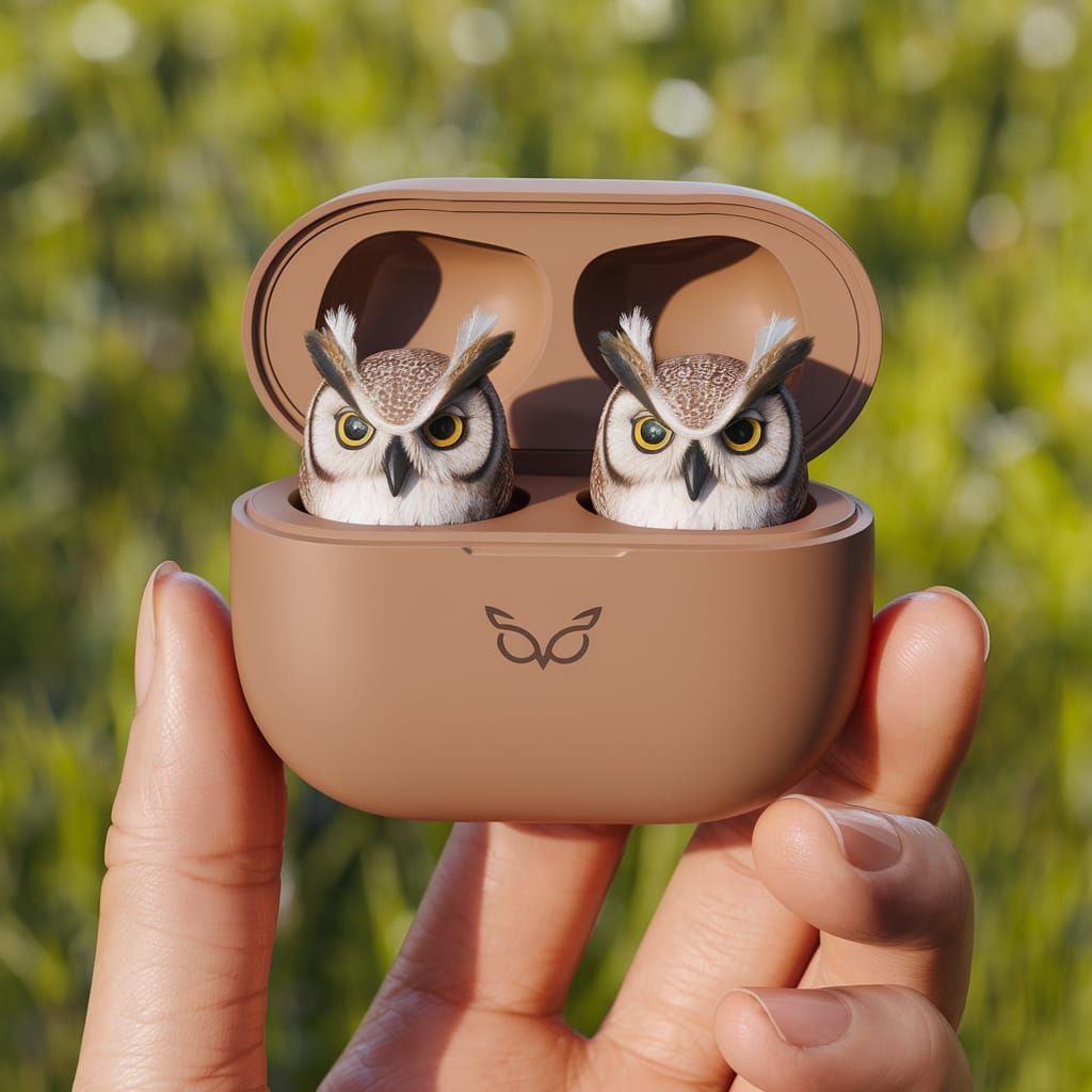 Hyper-Realistic Owl Earbuds in Hand