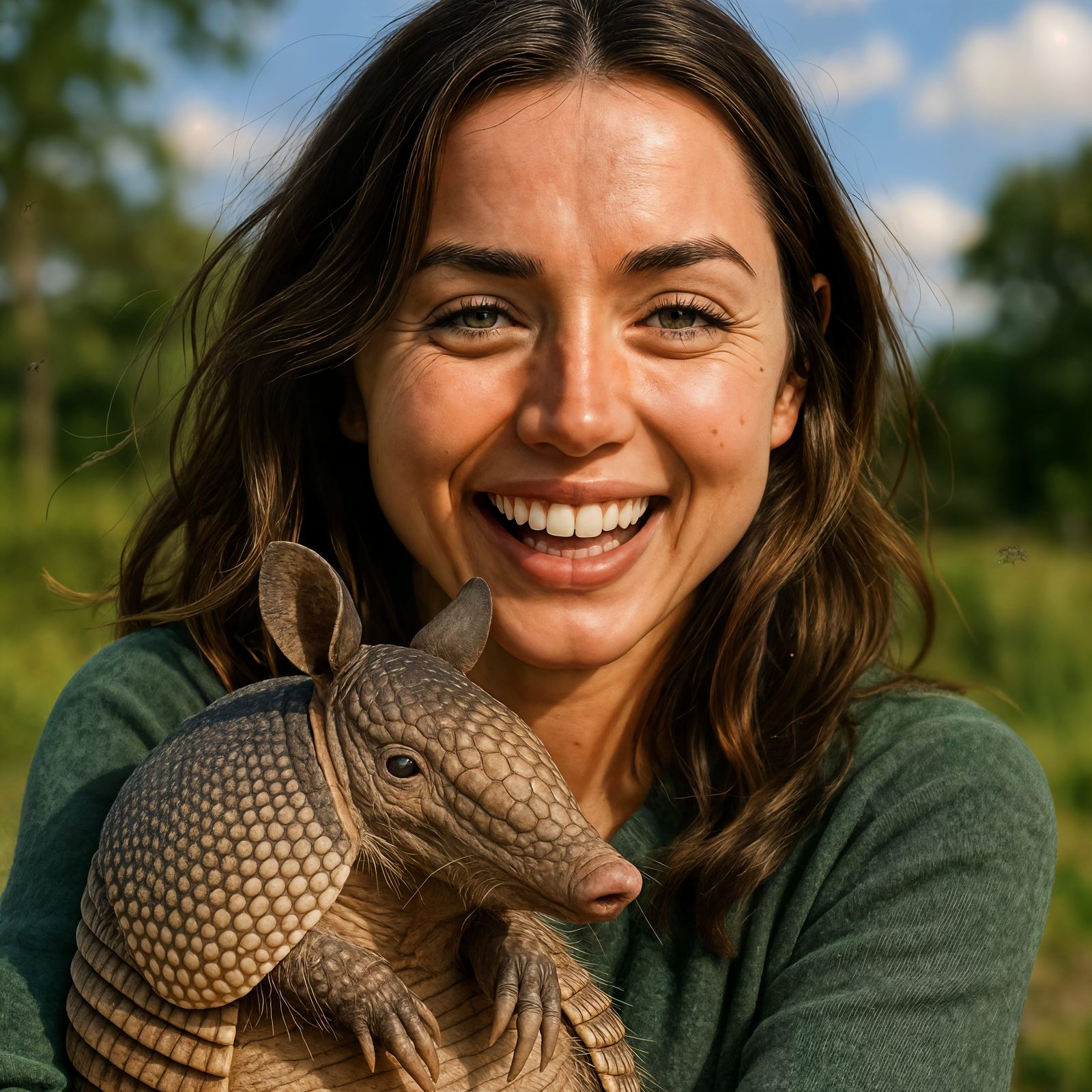 CGI Ana de Armas Hugs Armadillo Outdoors