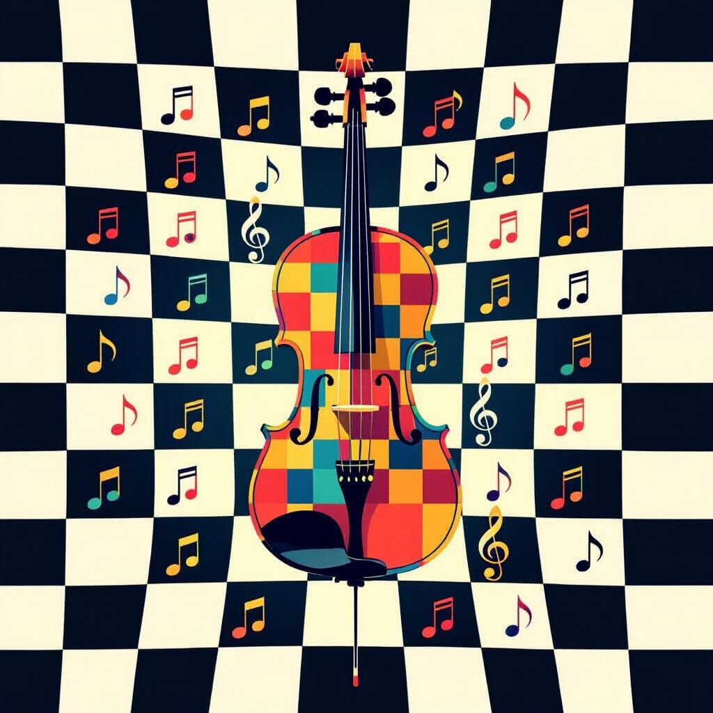 Hypnotic Violin Checkerboard Optical Illusion in 16K