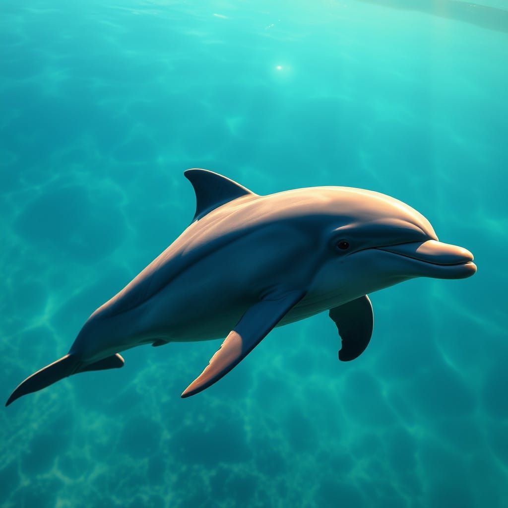 Majestic Dolphin Swimming in Tropical Ocean: Photorealistic