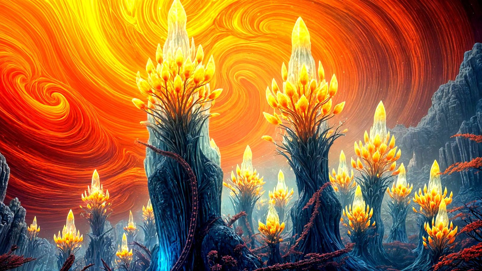 Surreal Synthetic Organisms in a Crystalline Landscape