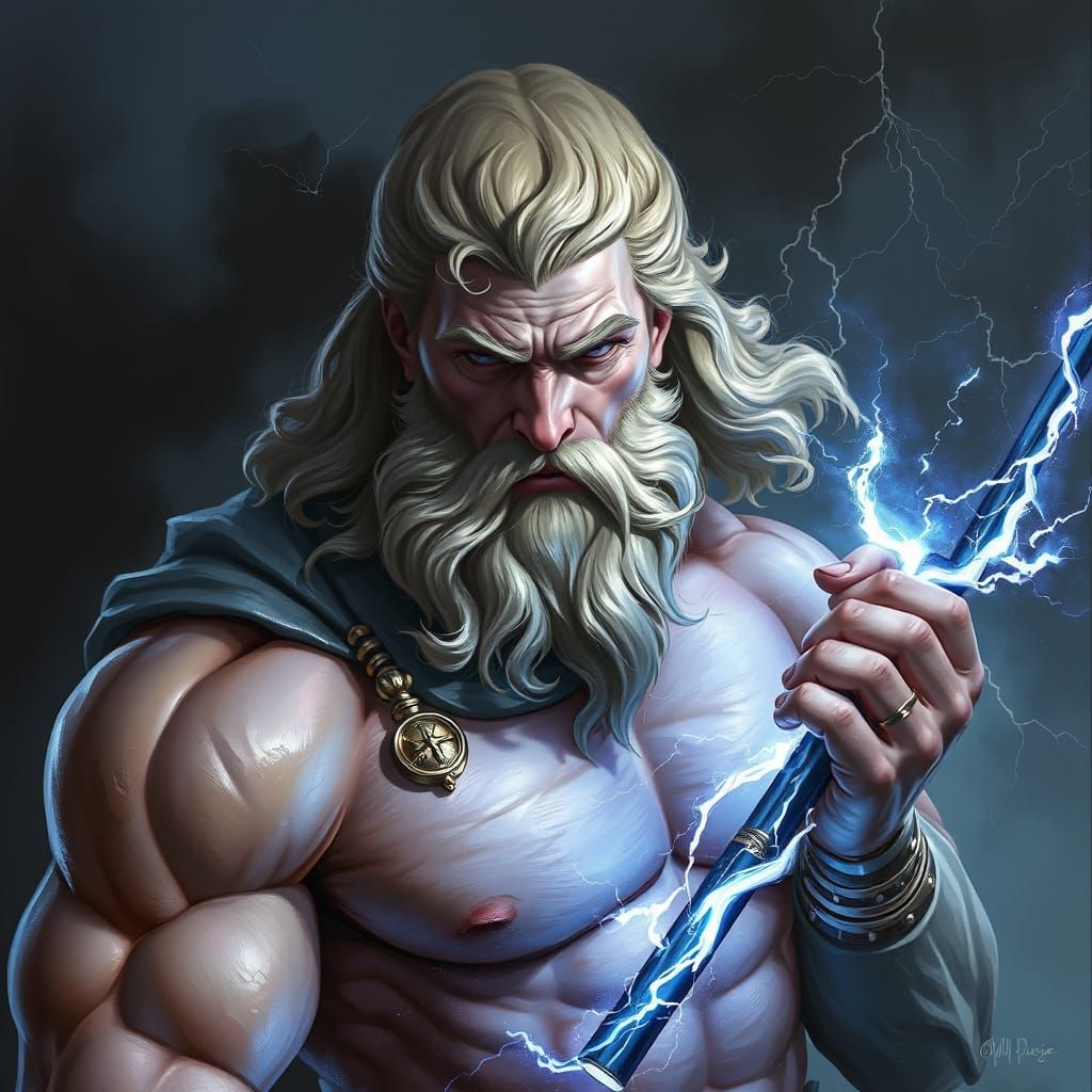 Majestic Zeus, God of Thunder, in Elegant Digital Painting