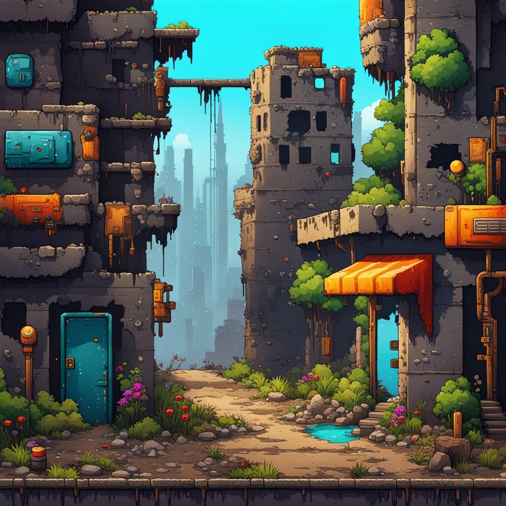 Post-Apocalyptic Pixel Art Tileset for 2D Platformer