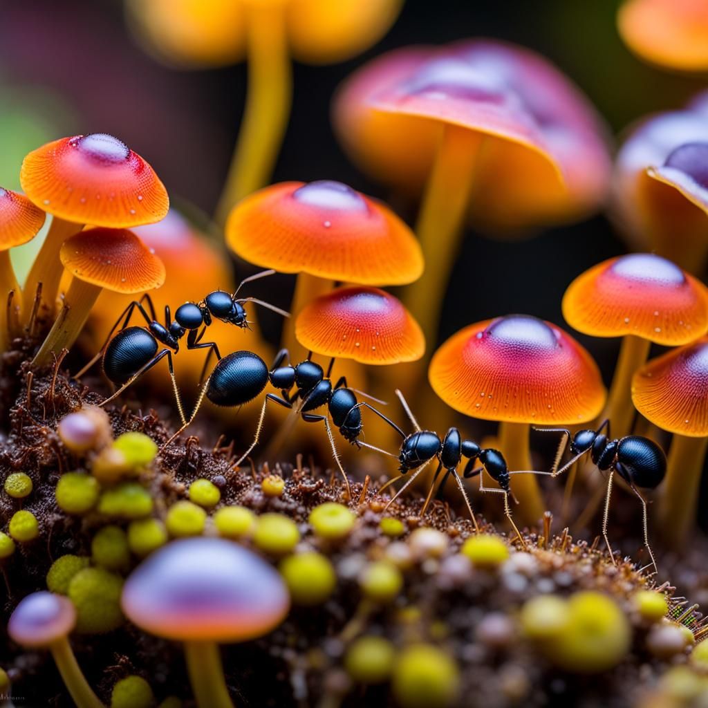 Macro Photo of Ant on Fungi Landscape