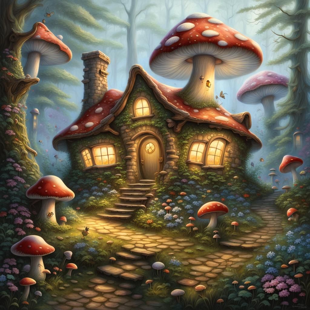 Enchanted Mushroom House with Bug Inhabitants