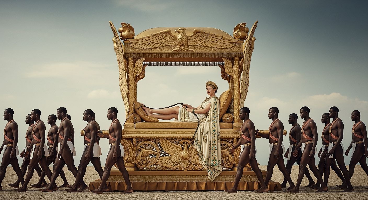 Roman Empress with Servants in Lavish Gold Litter