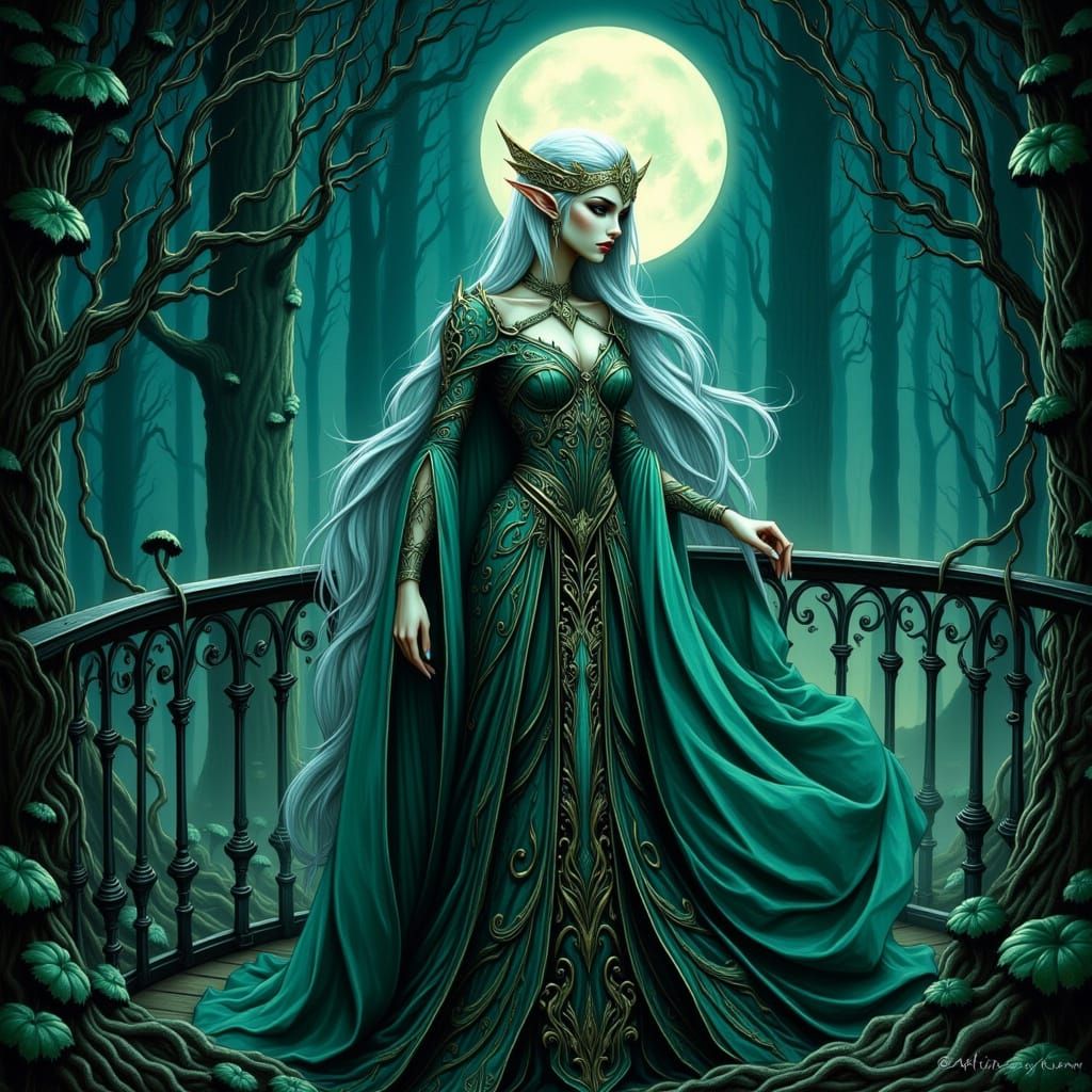 Regal Elven Queen in Ethereal Moonlight